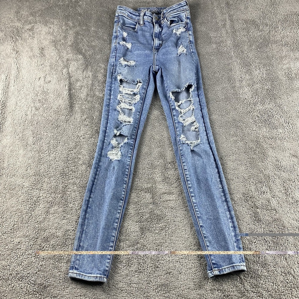 American Eagle Next Level Stretch Womens 0R Blue Distressed Highest Rise Jegging